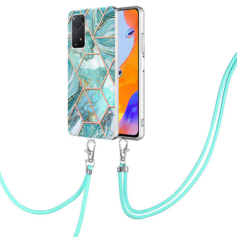 Handyhülle Silikon Hülle Gummi Schutzhülle Flexible Modisch Muster mit Schlüsselband Lanyard Y01B für Xiaomi Redmi Note 11 Pro 4G Minzgrün