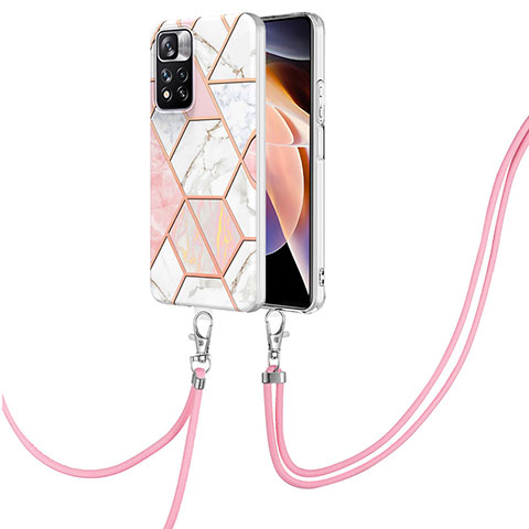 Handyhülle Silikon Hülle Gummi Schutzhülle Flexible Modisch Muster mit Schlüsselband Lanyard Y01B für Xiaomi Redmi Note 11 Pro+ Plus 5G Rosa