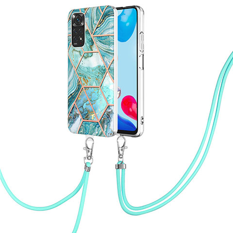 Handyhülle Silikon Hülle Gummi Schutzhülle Flexible Modisch Muster mit Schlüsselband Lanyard Y01B für Xiaomi Redmi Note 11S 4G Minzgrün