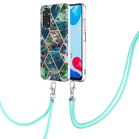 Handyhülle Silikon Hülle Gummi Schutzhülle Flexible Modisch Muster mit Schlüsselband Lanyard Y01B für Xiaomi Redmi Note 11S 4G Nachtgrün