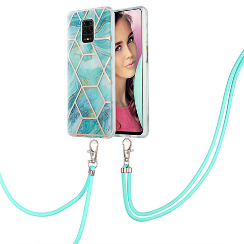 Handyhülle Silikon Hülle Gummi Schutzhülle Flexible Modisch Muster mit Schlüsselband Lanyard Y01B für Xiaomi Redmi Note 9 Pro Max Minzgrün