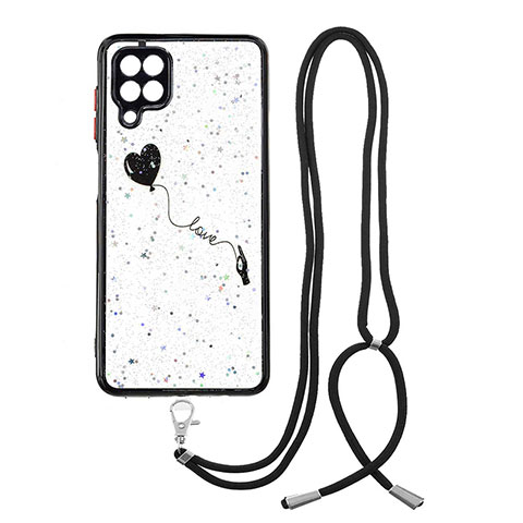 Handyhülle Silikon Hülle Gummi Schutzhülle Flexible Modisch Muster mit Schlüsselband Lanyard Y01X für Samsung Galaxy A12 5G Schwarz