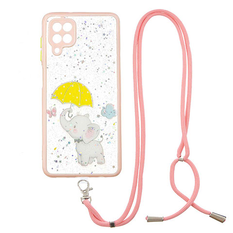 Handyhülle Silikon Hülle Gummi Schutzhülle Flexible Modisch Muster mit Schlüsselband Lanyard Y01X für Samsung Galaxy A12 Nacho Gelb