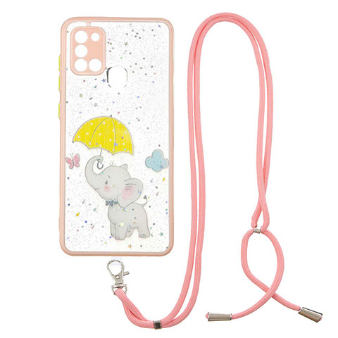 Handyhülle Silikon Hülle Gummi Schutzhülle Flexible Modisch Muster mit Schlüsselband Lanyard Y01X für Samsung Galaxy A21s Gelb