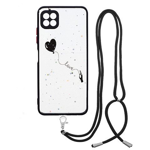 Handyhülle Silikon Hülle Gummi Schutzhülle Flexible Modisch Muster mit Schlüsselband Lanyard Y01X für Samsung Galaxy A22 5G Schwarz