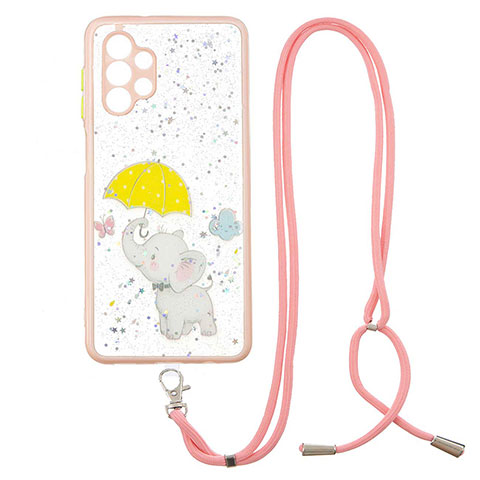 Handyhülle Silikon Hülle Gummi Schutzhülle Flexible Modisch Muster mit Schlüsselband Lanyard Y01X für Samsung Galaxy A32 4G Gelb