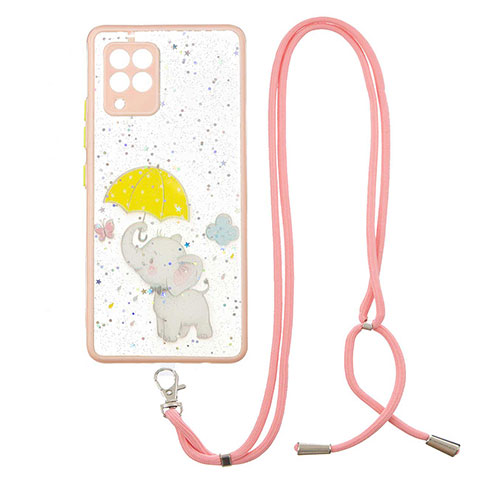 Handyhülle Silikon Hülle Gummi Schutzhülle Flexible Modisch Muster mit Schlüsselband Lanyard Y01X für Samsung Galaxy A42 5G Gelb