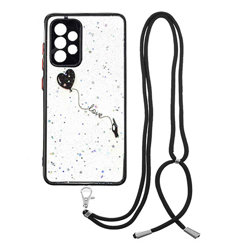 Handyhülle Silikon Hülle Gummi Schutzhülle Flexible Modisch Muster mit Schlüsselband Lanyard Y01X für Samsung Galaxy A52 4G Schwarz