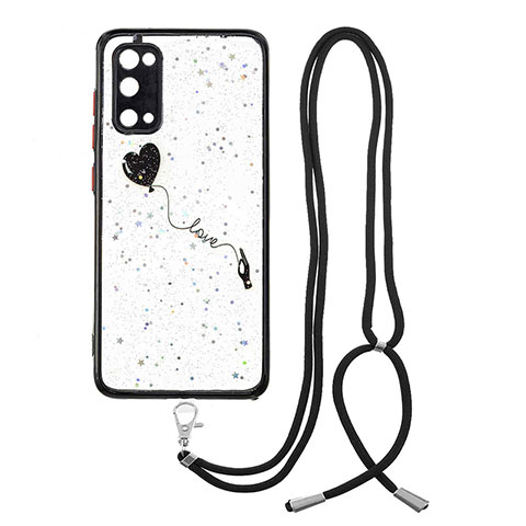 Handyhülle Silikon Hülle Gummi Schutzhülle Flexible Modisch Muster mit Schlüsselband Lanyard Y01X für Samsung Galaxy S20 5G Schwarz