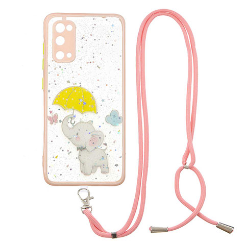 Handyhülle Silikon Hülle Gummi Schutzhülle Flexible Modisch Muster mit Schlüsselband Lanyard Y01X für Samsung Galaxy S20 Gelb