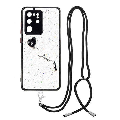 Handyhülle Silikon Hülle Gummi Schutzhülle Flexible Modisch Muster mit Schlüsselband Lanyard Y01X für Samsung Galaxy S20 Ultra Schwarz