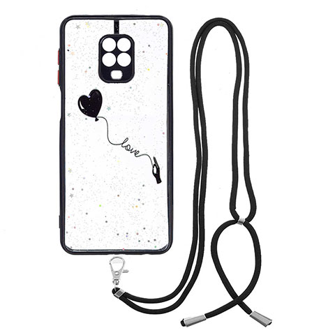 Handyhülle Silikon Hülle Gummi Schutzhülle Flexible Modisch Muster mit Schlüsselband Lanyard Y01X für Xiaomi Poco M2 Pro Schwarz