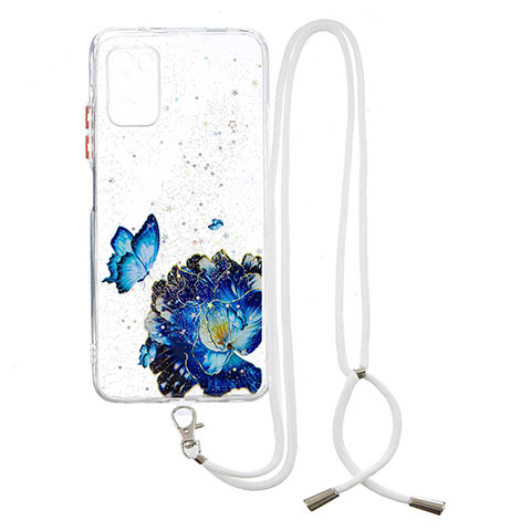 Handyhülle Silikon Hülle Gummi Schutzhülle Flexible Modisch Muster mit Schlüsselband Lanyard Y01X für Xiaomi Poco M3 Blau