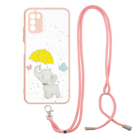 Handyhülle Silikon Hülle Gummi Schutzhülle Flexible Modisch Muster mit Schlüsselband Lanyard Y01X für Xiaomi Poco M3 Gelb