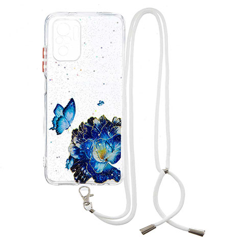 Handyhülle Silikon Hülle Gummi Schutzhülle Flexible Modisch Muster mit Schlüsselband Lanyard Y01X für Xiaomi Poco M5S Blau