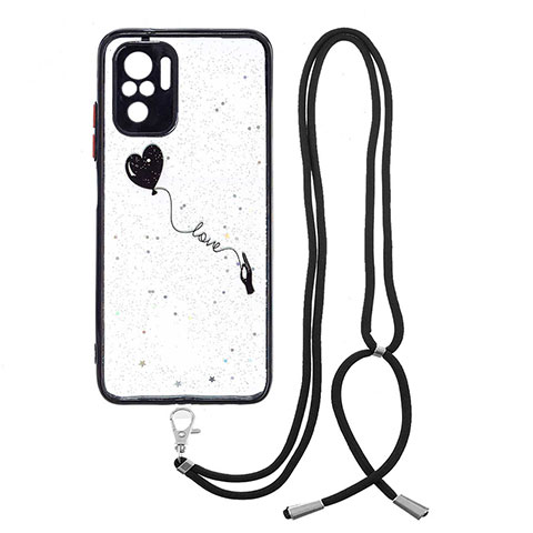 Handyhülle Silikon Hülle Gummi Schutzhülle Flexible Modisch Muster mit Schlüsselband Lanyard Y01X für Xiaomi Poco M5S Schwarz