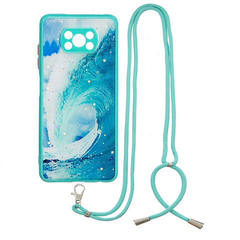 Handyhülle Silikon Hülle Gummi Schutzhülle Flexible Modisch Muster mit Schlüsselband Lanyard Y01X für Xiaomi Poco X3 Grün