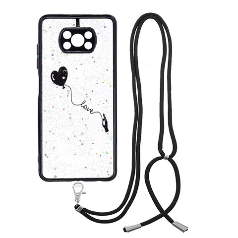 Handyhülle Silikon Hülle Gummi Schutzhülle Flexible Modisch Muster mit Schlüsselband Lanyard Y01X für Xiaomi Poco X3 Schwarz