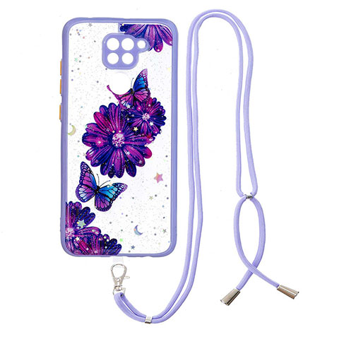 Handyhülle Silikon Hülle Gummi Schutzhülle Flexible Modisch Muster mit Schlüsselband Lanyard Y01X für Xiaomi Redmi 10X 4G Blau