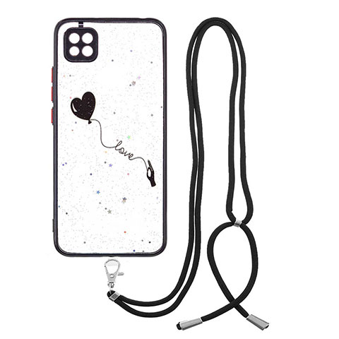 Handyhülle Silikon Hülle Gummi Schutzhülle Flexible Modisch Muster mit Schlüsselband Lanyard Y01X für Xiaomi Redmi 9C Schwarz