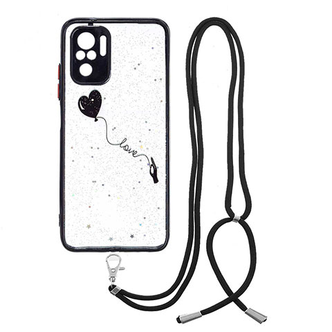 Handyhülle Silikon Hülle Gummi Schutzhülle Flexible Modisch Muster mit Schlüsselband Lanyard Y01X für Xiaomi Redmi Note 10 4G Schwarz