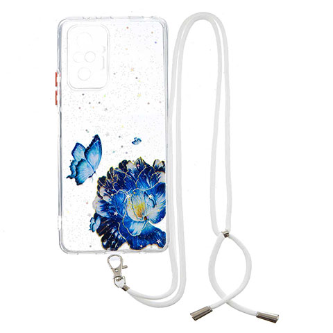 Handyhülle Silikon Hülle Gummi Schutzhülle Flexible Modisch Muster mit Schlüsselband Lanyard Y01X für Xiaomi Redmi Note 10 Pro 4G Blau