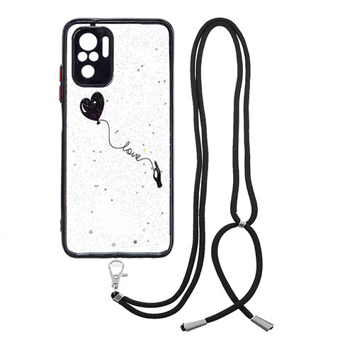 Handyhülle Silikon Hülle Gummi Schutzhülle Flexible Modisch Muster mit Schlüsselband Lanyard Y01X für Xiaomi Redmi Note 10S 4G Schwarz