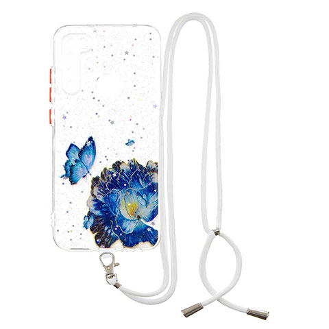 Handyhülle Silikon Hülle Gummi Schutzhülle Flexible Modisch Muster mit Schlüsselband Lanyard Y01X für Xiaomi Redmi Note 8 (2021) Blau