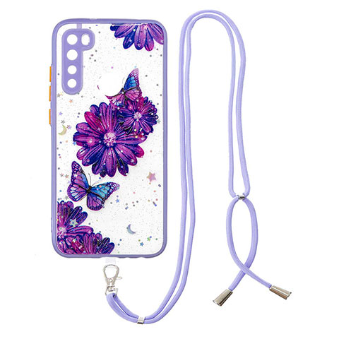 Handyhülle Silikon Hülle Gummi Schutzhülle Flexible Modisch Muster mit Schlüsselband Lanyard Y01X für Xiaomi Redmi Note 8 (2021) Violett