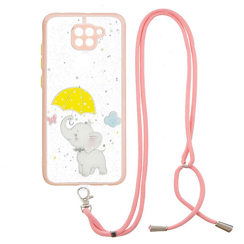 Handyhülle Silikon Hülle Gummi Schutzhülle Flexible Modisch Muster mit Schlüsselband Lanyard Y01X für Xiaomi Redmi Note 9 Gelb