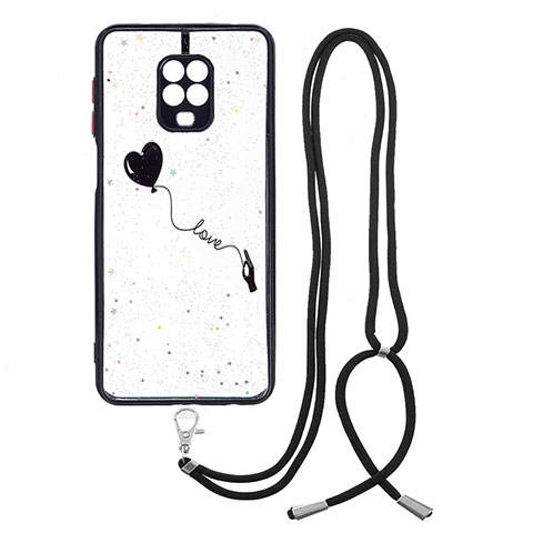 Handyhülle Silikon Hülle Gummi Schutzhülle Flexible Modisch Muster mit Schlüsselband Lanyard Y01X für Xiaomi Redmi Note 9 Pro Schwarz