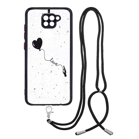 Handyhülle Silikon Hülle Gummi Schutzhülle Flexible Modisch Muster mit Schlüsselband Lanyard Y01X für Xiaomi Redmi Note 9 Schwarz