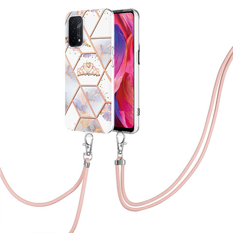 Handyhülle Silikon Hülle Gummi Schutzhülle Flexible Modisch Muster mit Schlüsselband Lanyard Y02B für OnePlus Nord N200 5G Grau