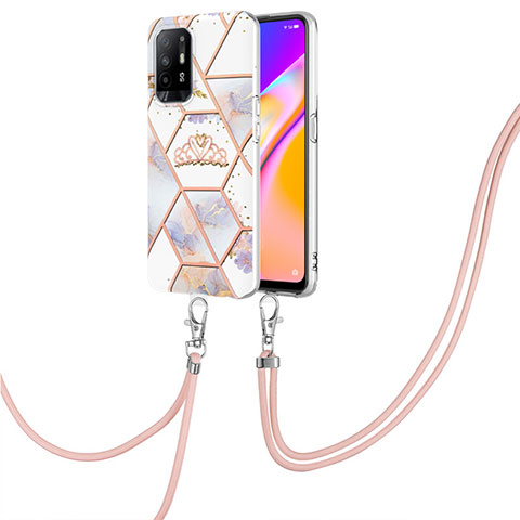 Handyhülle Silikon Hülle Gummi Schutzhülle Flexible Modisch Muster mit Schlüsselband Lanyard Y02B für Oppo A94 5G Grau