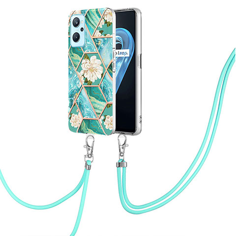 Handyhülle Silikon Hülle Gummi Schutzhülle Flexible Modisch Muster mit Schlüsselband Lanyard Y02B für Oppo A96 4G Grün