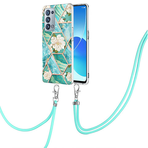 Handyhülle Silikon Hülle Gummi Schutzhülle Flexible Modisch Muster mit Schlüsselband Lanyard Y02B für Oppo Reno6 Pro 5G Grün