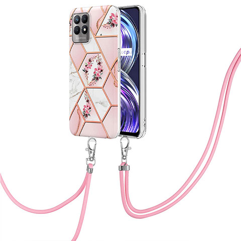 Handyhülle Silikon Hülle Gummi Schutzhülle Flexible Modisch Muster mit Schlüsselband Lanyard Y02B für Realme 8i Rosa