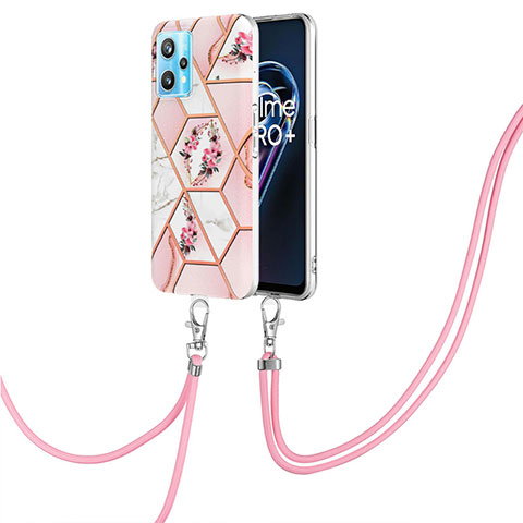 Handyhülle Silikon Hülle Gummi Schutzhülle Flexible Modisch Muster mit Schlüsselband Lanyard Y02B für Realme 9 4G Rosa