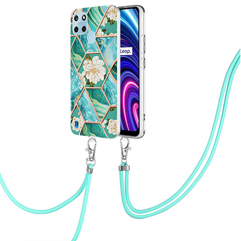 Handyhülle Silikon Hülle Gummi Schutzhülle Flexible Modisch Muster mit Schlüsselband Lanyard Y02B für Realme C21Y Grün