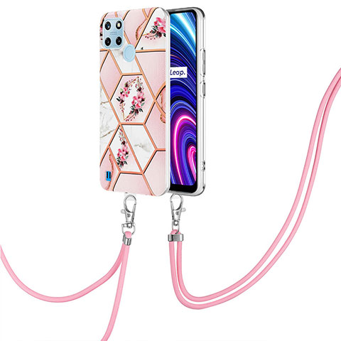 Handyhülle Silikon Hülle Gummi Schutzhülle Flexible Modisch Muster mit Schlüsselband Lanyard Y02B für Realme C21Y Rosa