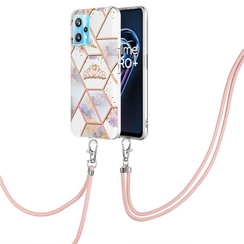 Handyhülle Silikon Hülle Gummi Schutzhülle Flexible Modisch Muster mit Schlüsselband Lanyard Y02B für Realme Q5 5G Grau