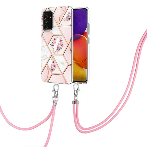 Handyhülle Silikon Hülle Gummi Schutzhülle Flexible Modisch Muster mit Schlüsselband Lanyard Y02B für Samsung Galaxy A05s Rosa