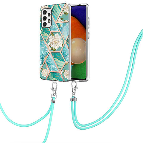 Handyhülle Silikon Hülle Gummi Schutzhülle Flexible Modisch Muster mit Schlüsselband Lanyard Y02B für Samsung Galaxy A13 4G Grün