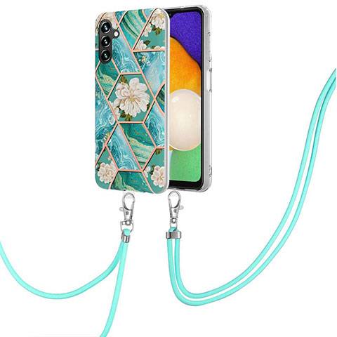 Handyhülle Silikon Hülle Gummi Schutzhülle Flexible Modisch Muster mit Schlüsselband Lanyard Y02B für Samsung Galaxy A13 5G Grün
