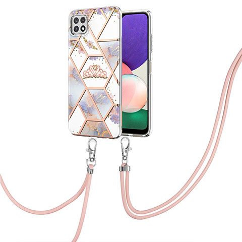 Handyhülle Silikon Hülle Gummi Schutzhülle Flexible Modisch Muster mit Schlüsselband Lanyard Y02B für Samsung Galaxy A22s 5G Grau