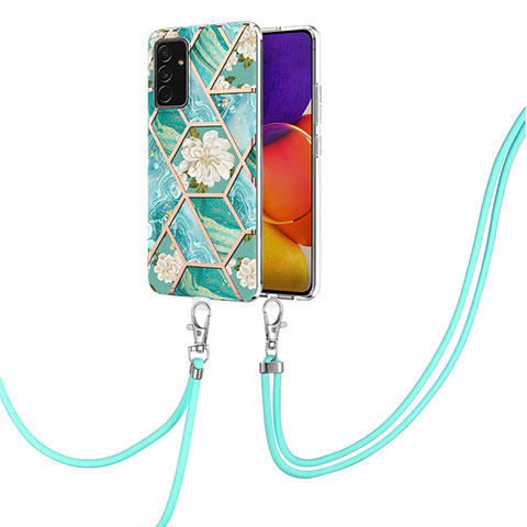 Handyhülle Silikon Hülle Gummi Schutzhülle Flexible Modisch Muster mit Schlüsselband Lanyard Y02B für Samsung Galaxy A54 5G Grün