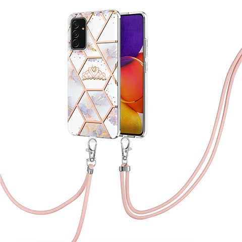 Handyhülle Silikon Hülle Gummi Schutzhülle Flexible Modisch Muster mit Schlüsselband Lanyard Y02B für Samsung Galaxy M14 5G Grau