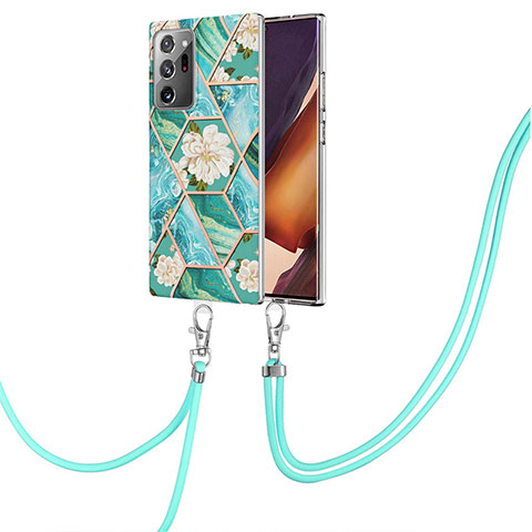 Handyhülle Silikon Hülle Gummi Schutzhülle Flexible Modisch Muster mit Schlüsselband Lanyard Y02B für Samsung Galaxy Note 20 Ultra 5G Grün