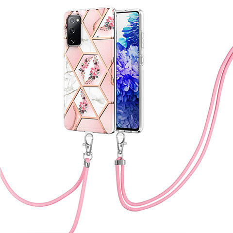 Handyhülle Silikon Hülle Gummi Schutzhülle Flexible Modisch Muster mit Schlüsselband Lanyard Y02B für Samsung Galaxy S20 FE 5G Rosa