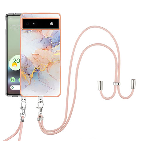 Handyhülle Silikon Hülle Gummi Schutzhülle Flexible Modisch Muster mit Schlüsselband Lanyard Y03B für Google Pixel 6a 5G Helles Lila